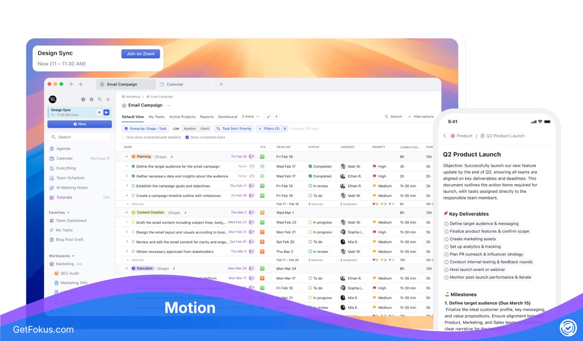 Motion scheduling interface
